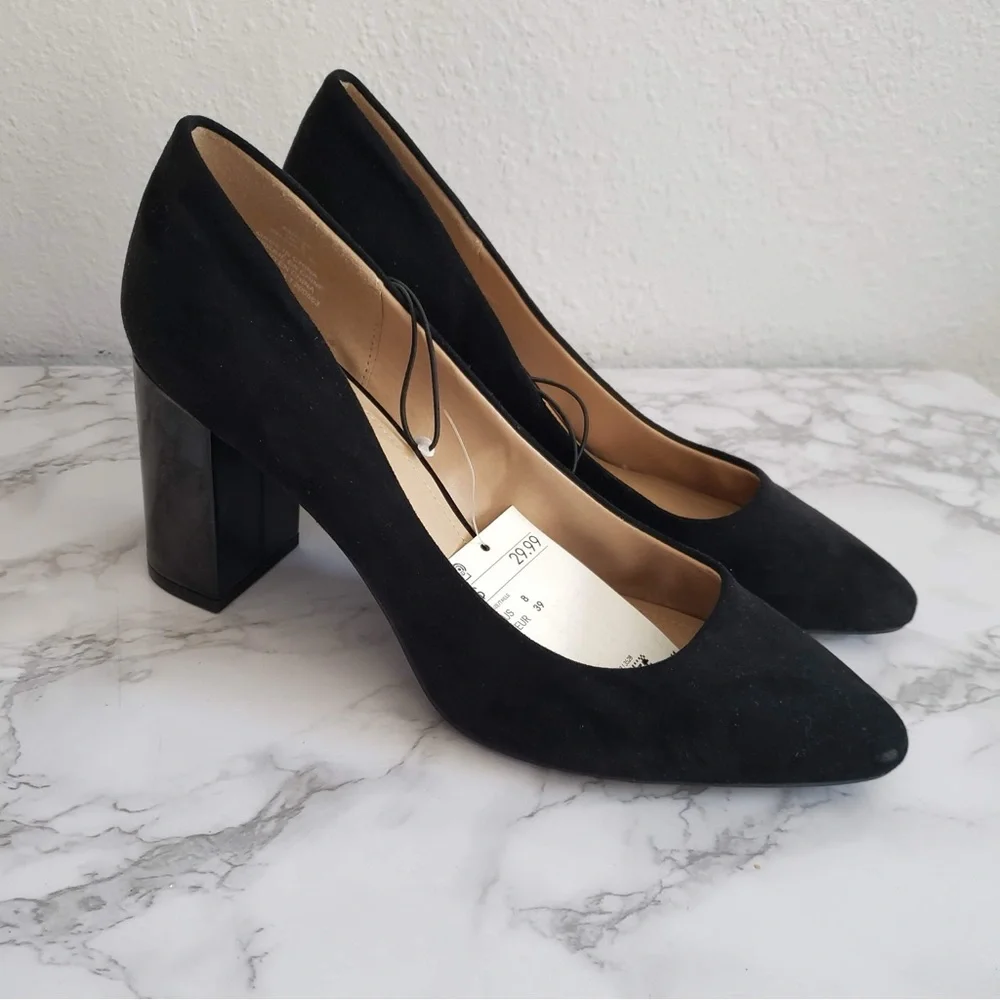 H&M black block pointed toe chunky heel - Picture 1 of 6